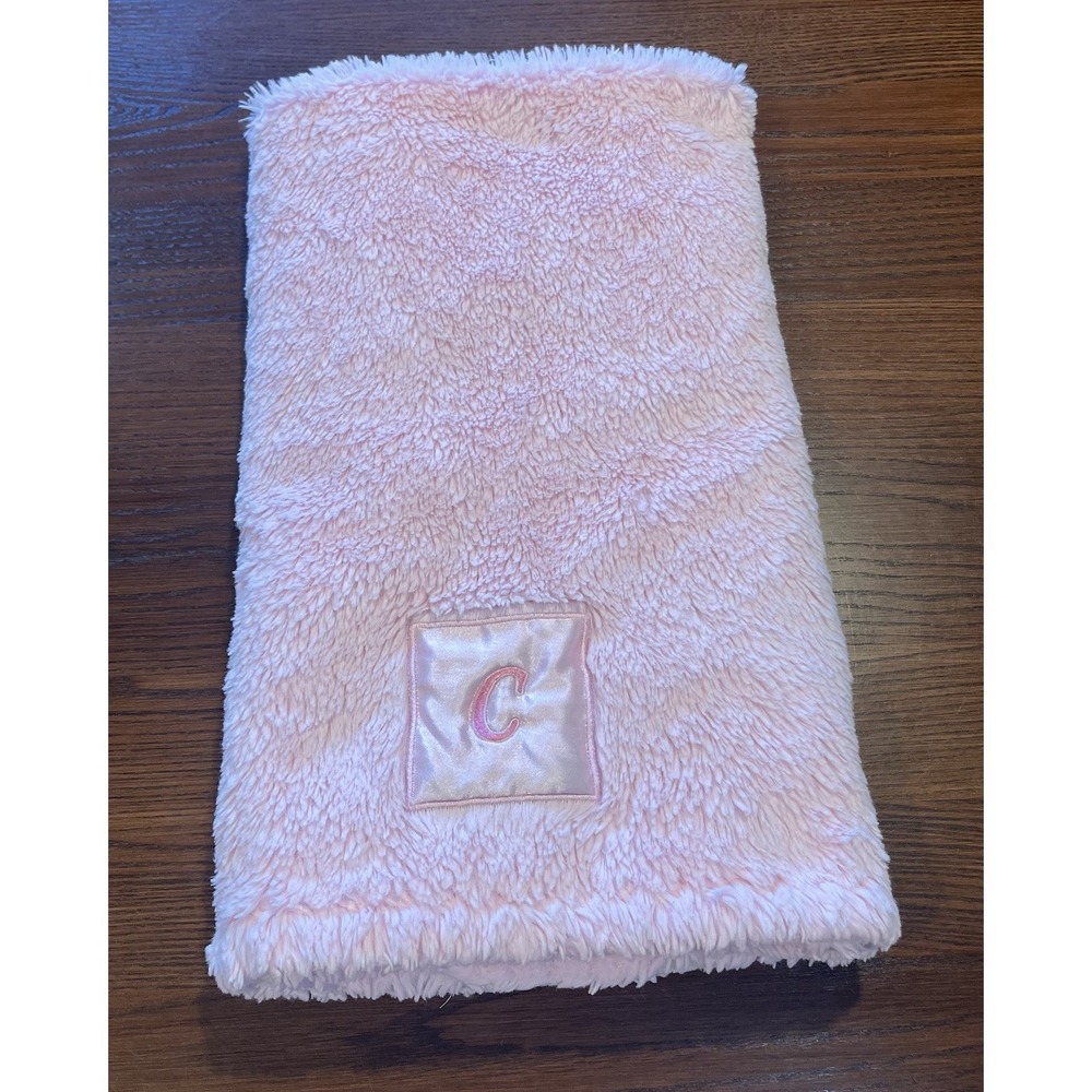 Bean Sprout Pink Plush Baby Blanket Monogram C Personalized Soft Security‎ Lovey